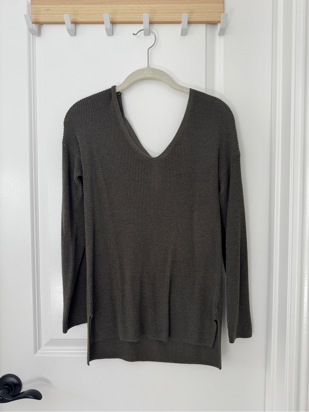 Hippie Rose Olive Green Ribbed V-Neck Sweater